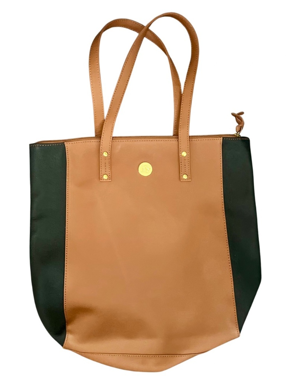 JOY Clothes It All Colorblock Leather Tote RFID Pocket Tan Green Work Bag - Picture 2 of 6